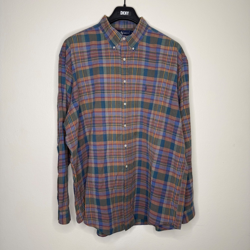Ralph Lauren Blaire Plaid‎ Button Down Shirt Men's XXL 100 Cotton Multi Color - Picture 2 of 5